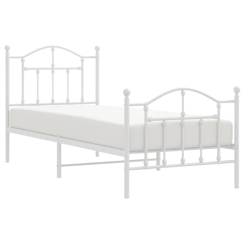 Metal Bed Frame without Mattress with Footboard White 90x200cm
