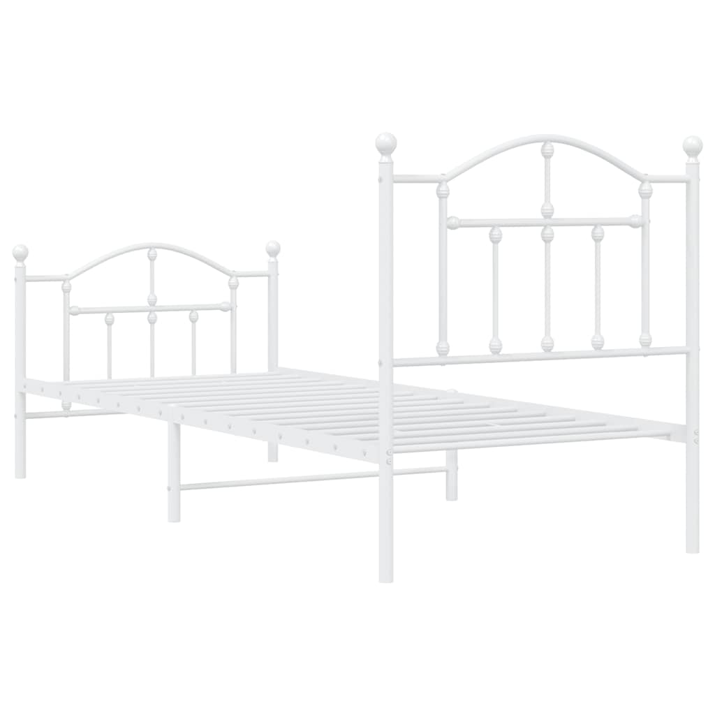 Metal Bed Frame without Mattress with Footboard White 90x200cm