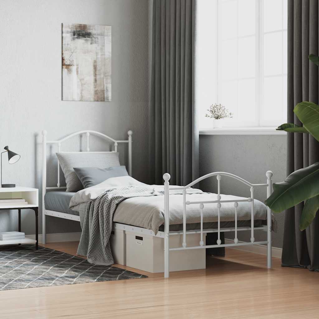 Metal Bed Frame without Mattress with Footboard White 90x200cm