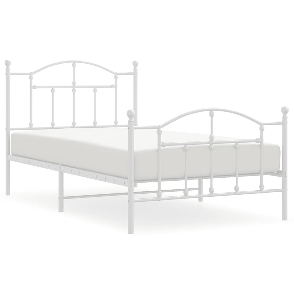 Metal Bed Frame without Mattress with Footboard White 100x190cm