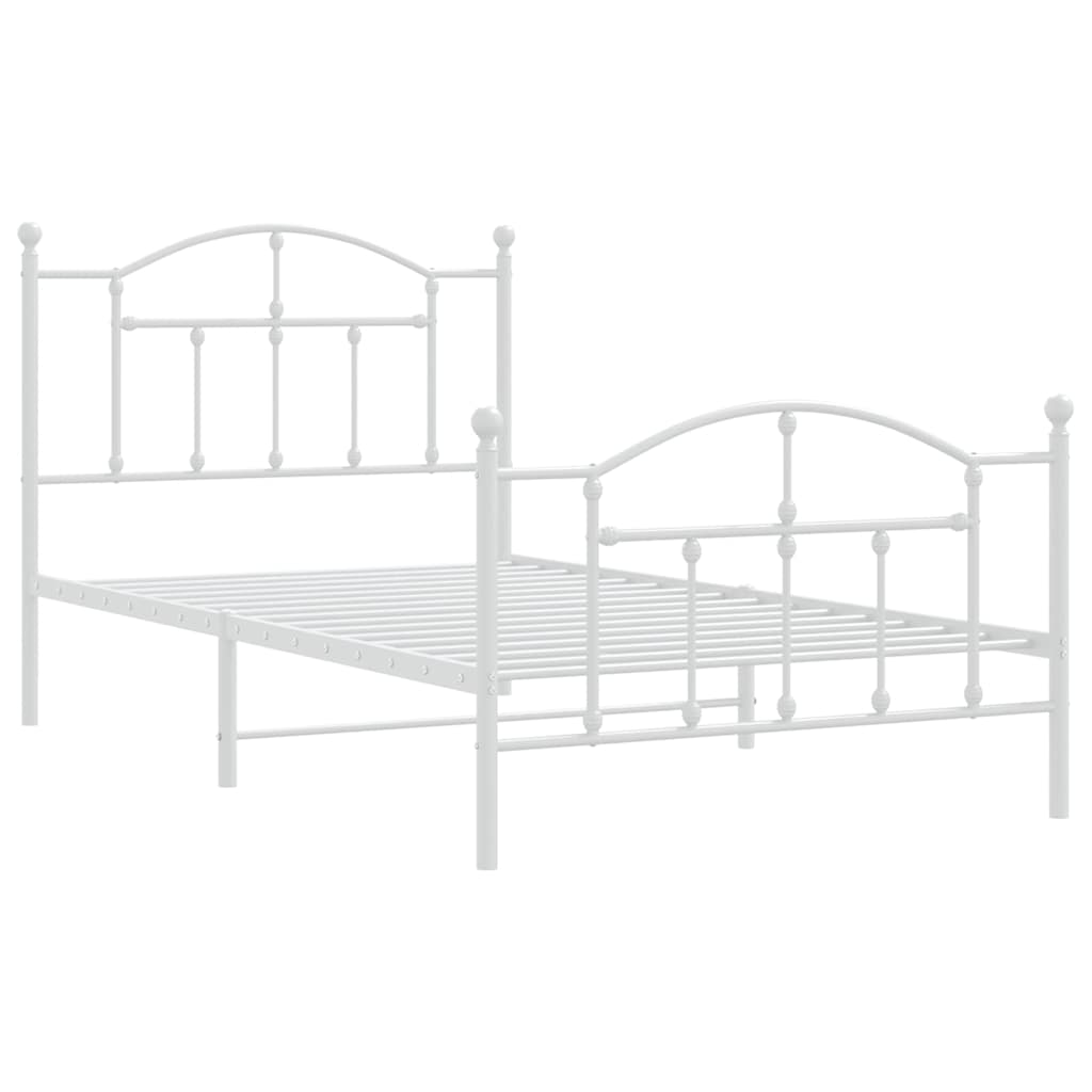 Metal Bed Frame without Mattress with Footboard White 100x190cm