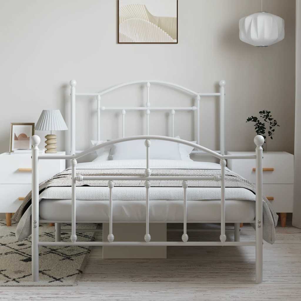Metal Bed Frame without Mattress with Footboard White 100x190cm
