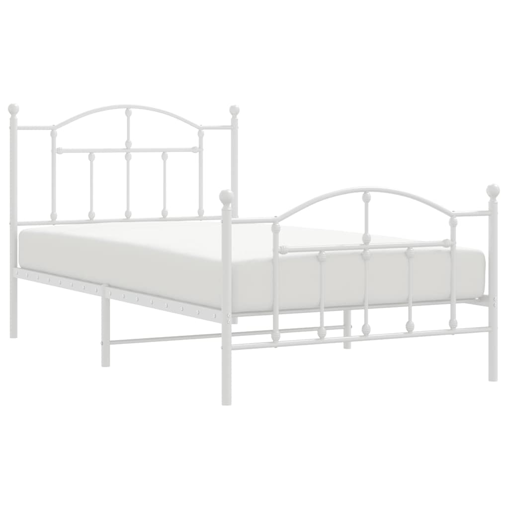 Metal Bed Frame without Mattress with Footboard White 100x190cm