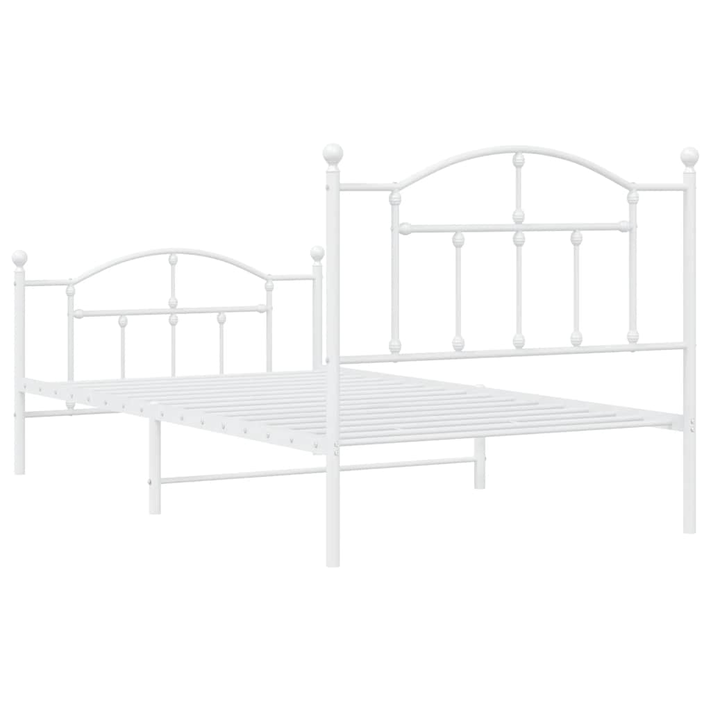 Metal Bed Frame without Mattress with Footboard White 100x190cm