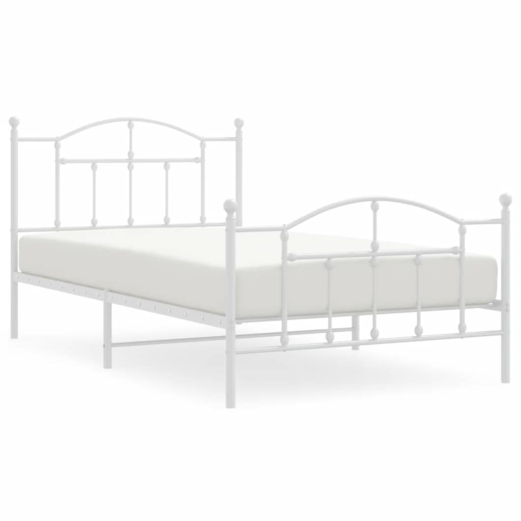 Metal Bed Frame without Mattress with Footboard White 100x200cm