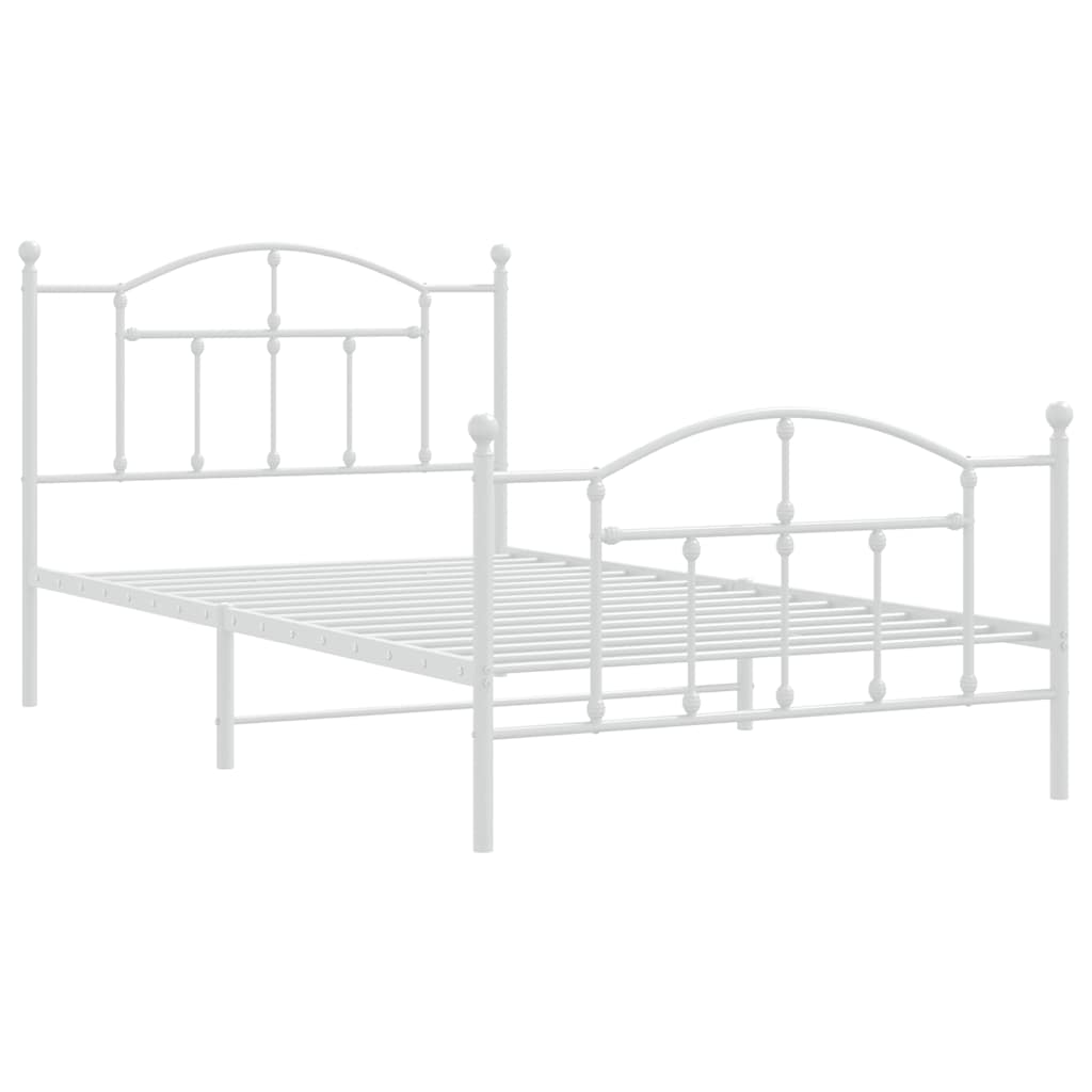 Metal Bed Frame without Mattress with Footboard White 100x200cm