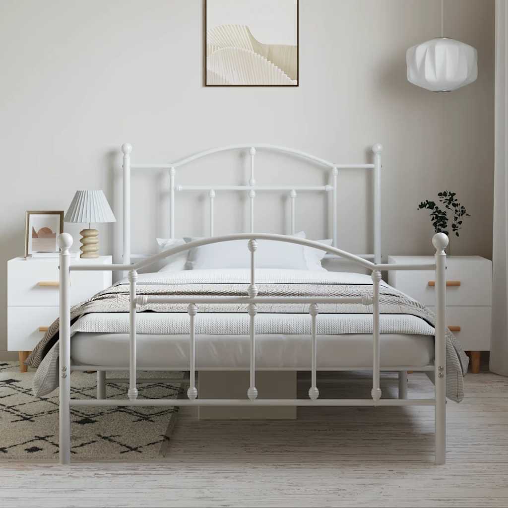 Metal Bed Frame without Mattress with Footboard White 100x200cm