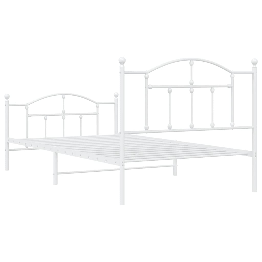 Metal Bed Frame without Mattress with Footboard White 100x200cm