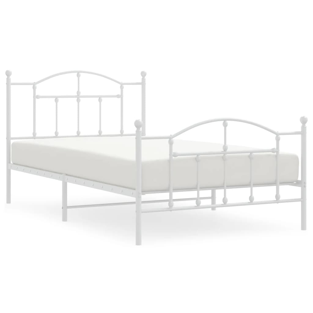 Metal Bed Frame without Mattress with Footboard White 107x203cm
