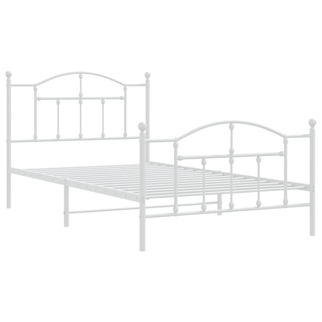 Metal Bed Frame without Mattress with Footboard White 107x203cm