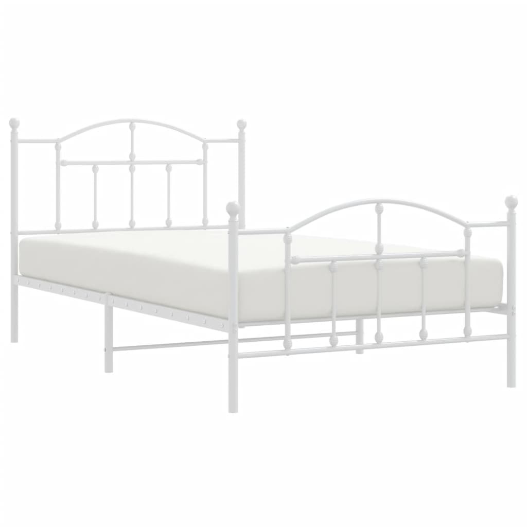 Metal Bed Frame without Mattress with Footboard White 107x203cm