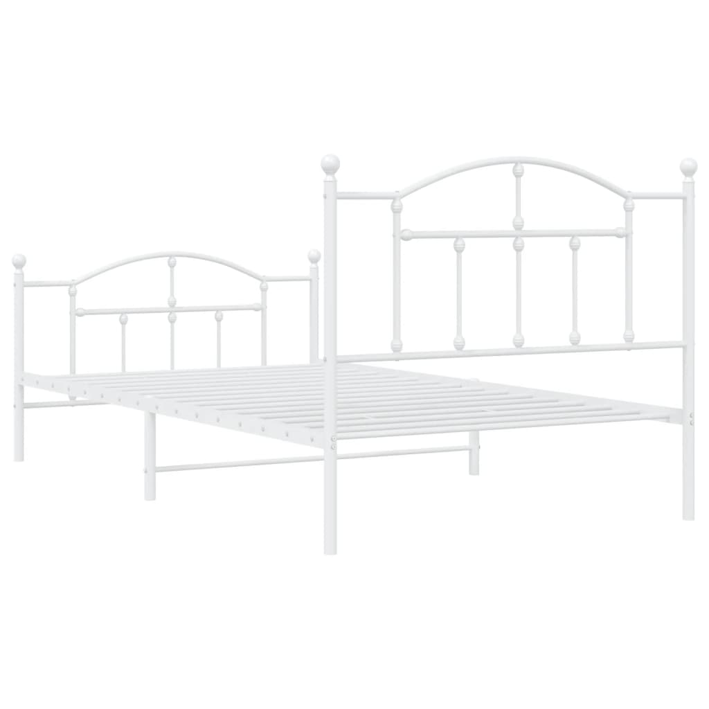 Metal Bed Frame without Mattress with Footboard White 107x203cm
