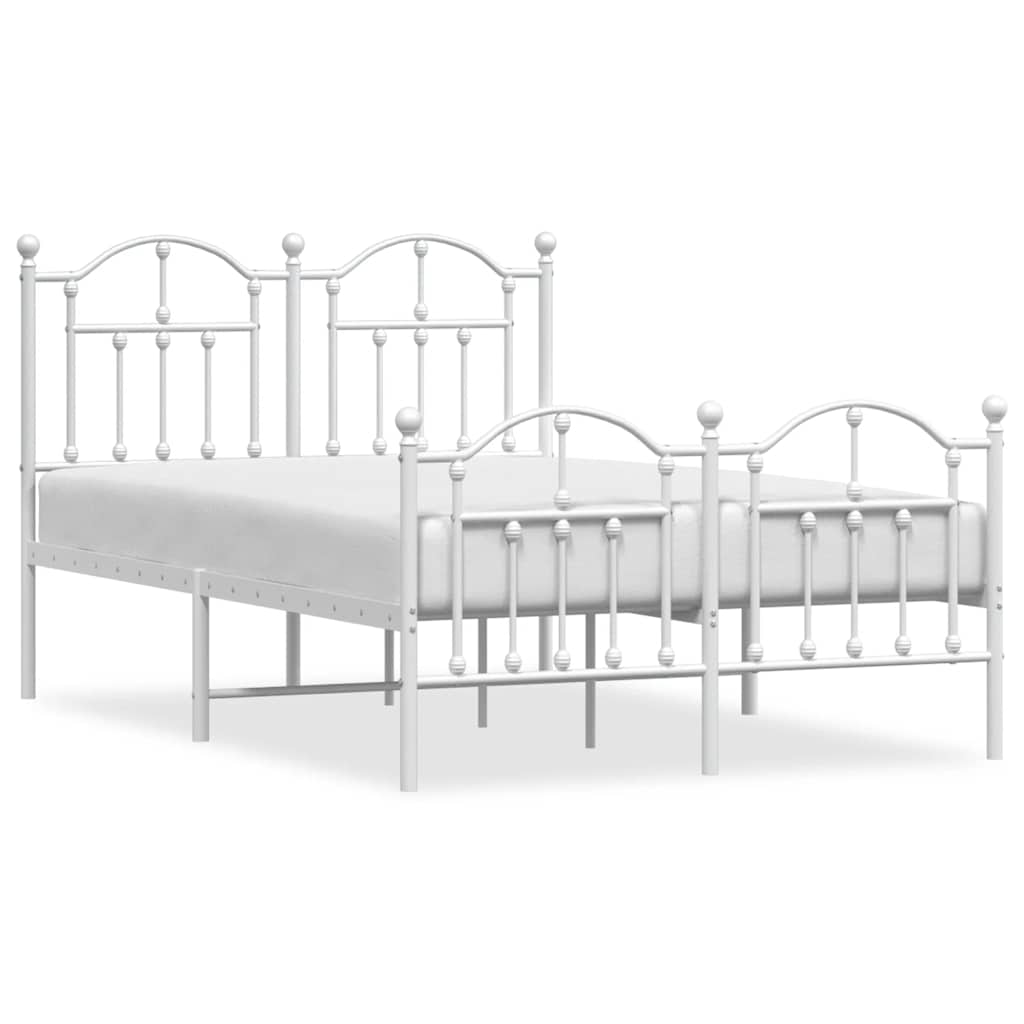 Metal Bed Frame without Mattress with Footboard White 120x190cm