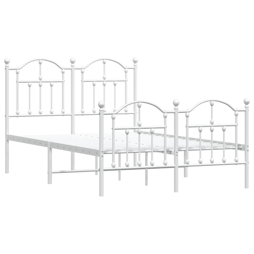 Metal Bed Frame without Mattress with Footboard White 120x190cm
