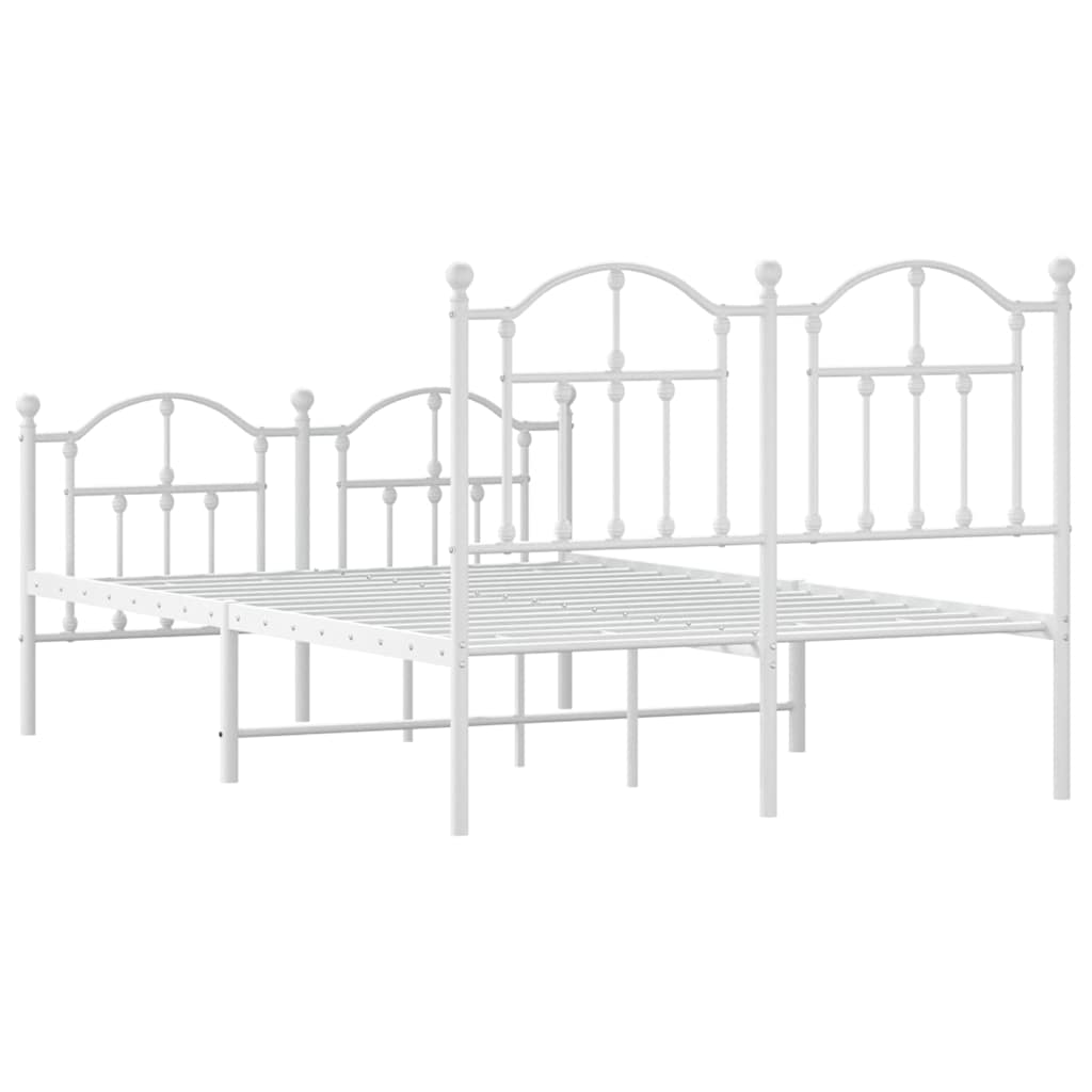 Metal Bed Frame without Mattress with Footboard White 120x190cm