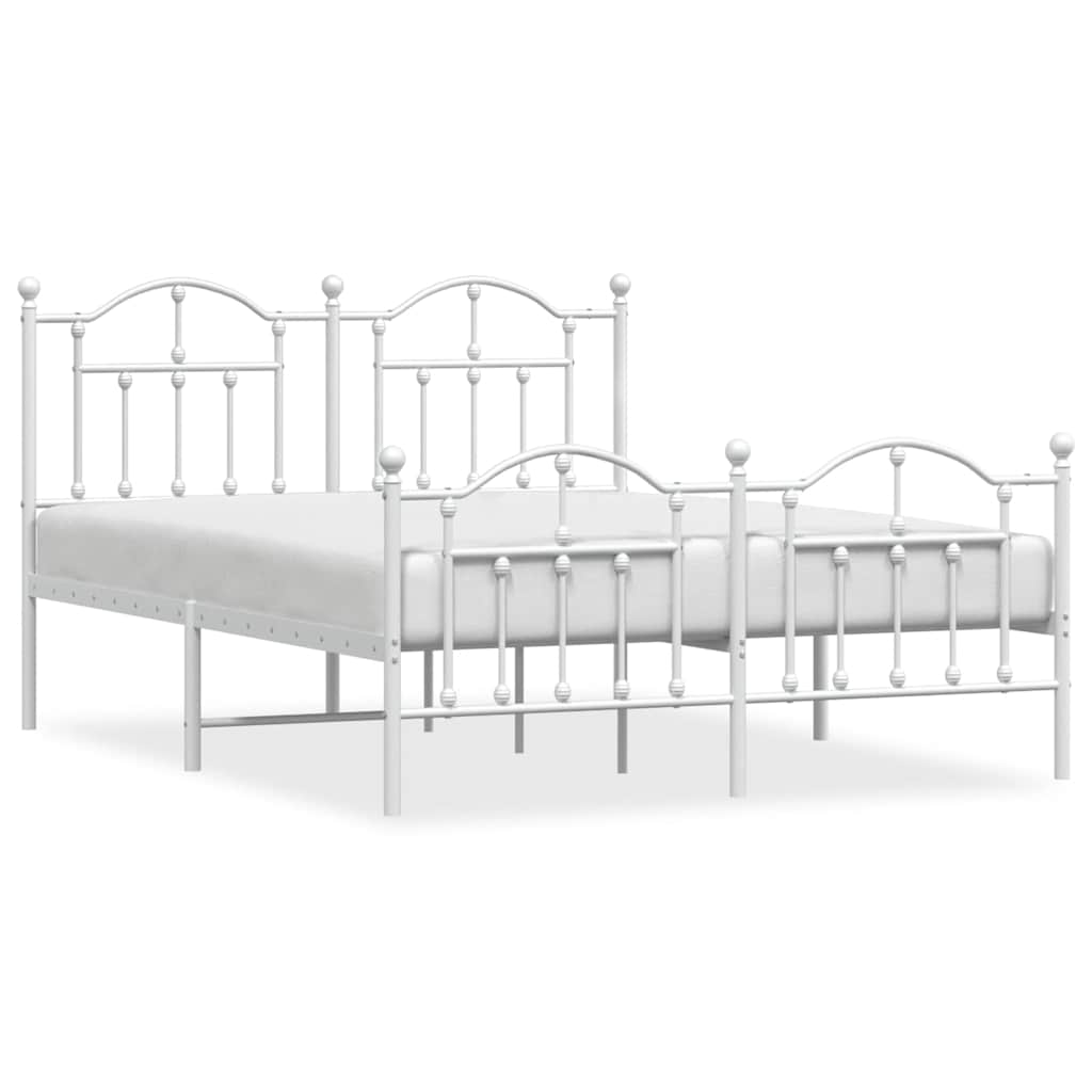 Metal Bed Frame without Mattress with Footboard White 140x190cm