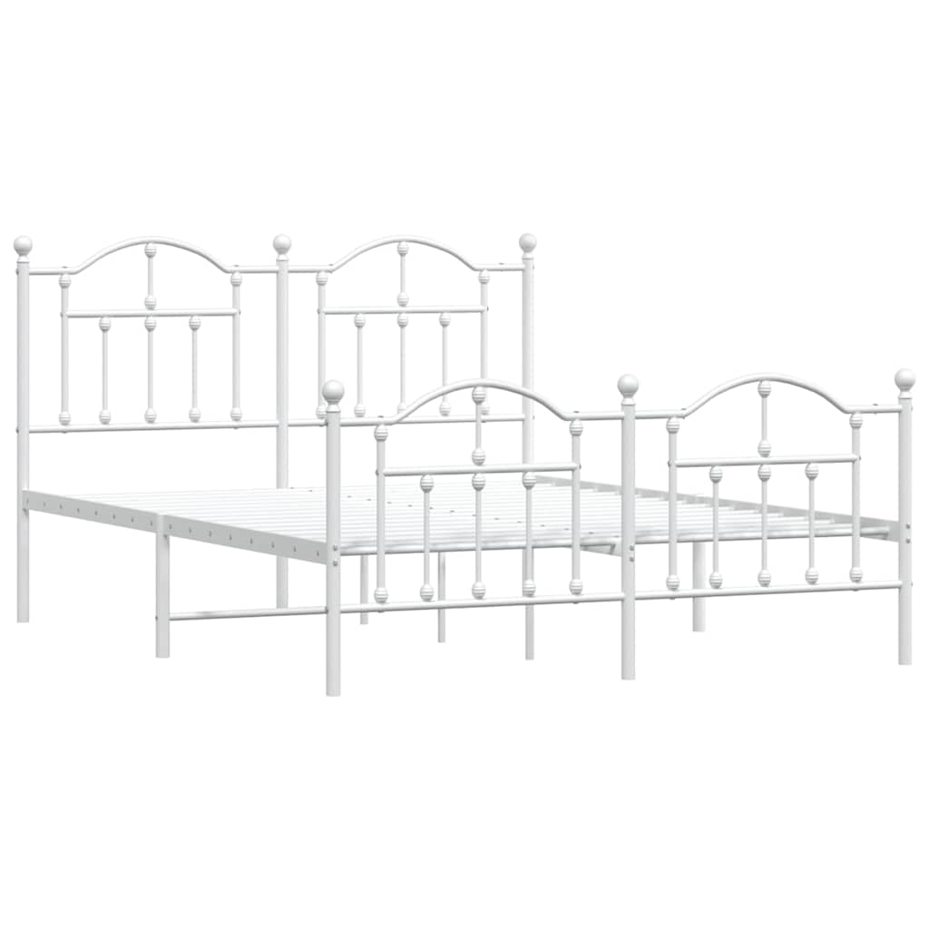 Metal Bed Frame without Mattress with Footboard White 140x190cm