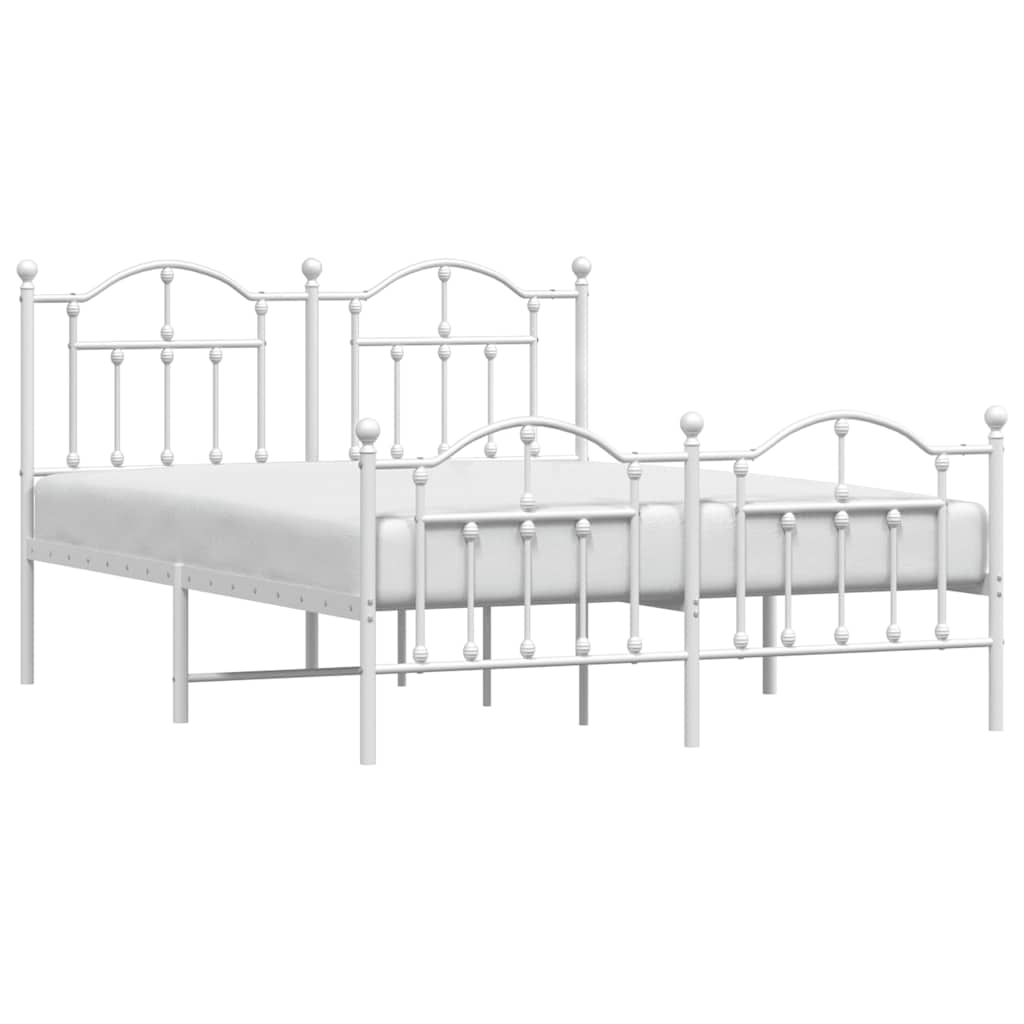Metal Bed Frame without Mattress with Footboard White 140x190cm