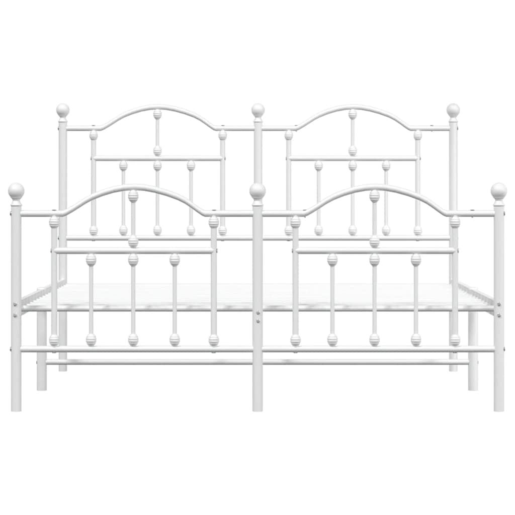 Metal Bed Frame without Mattress with Footboard White 140x190cm
