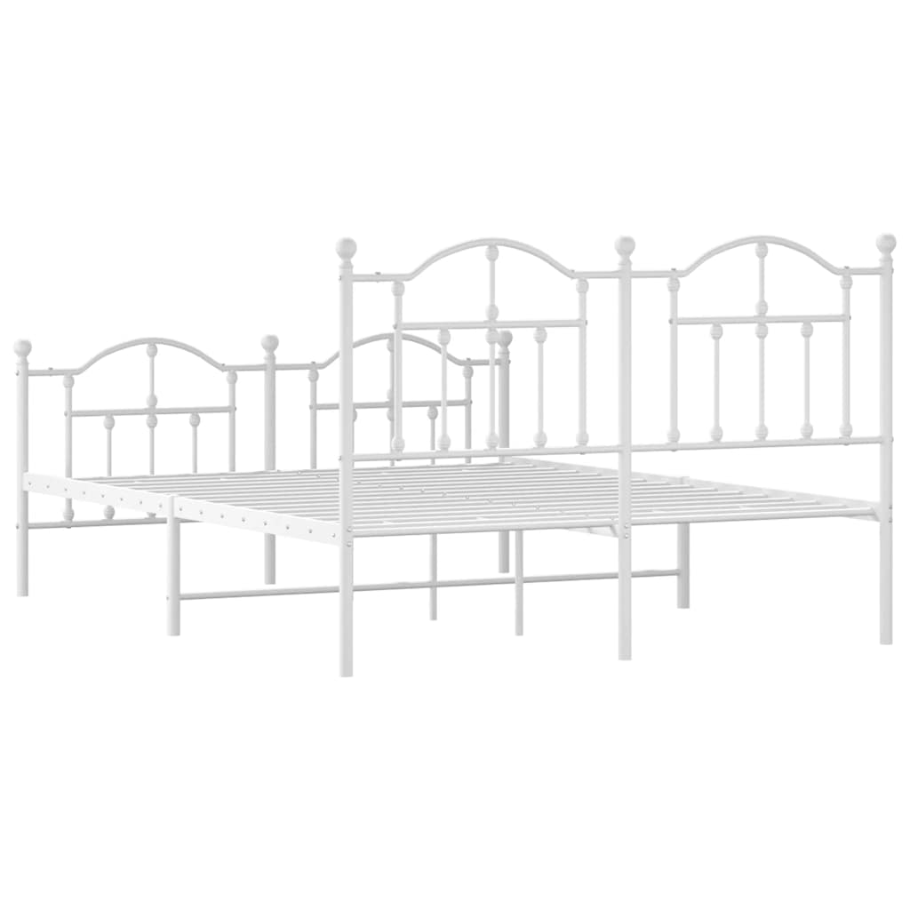 Metal Bed Frame without Mattress with Footboard White 140x190cm