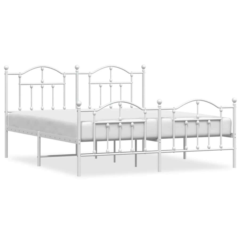 Metal Bed Frame without Mattress with Footboard White 160x200cm