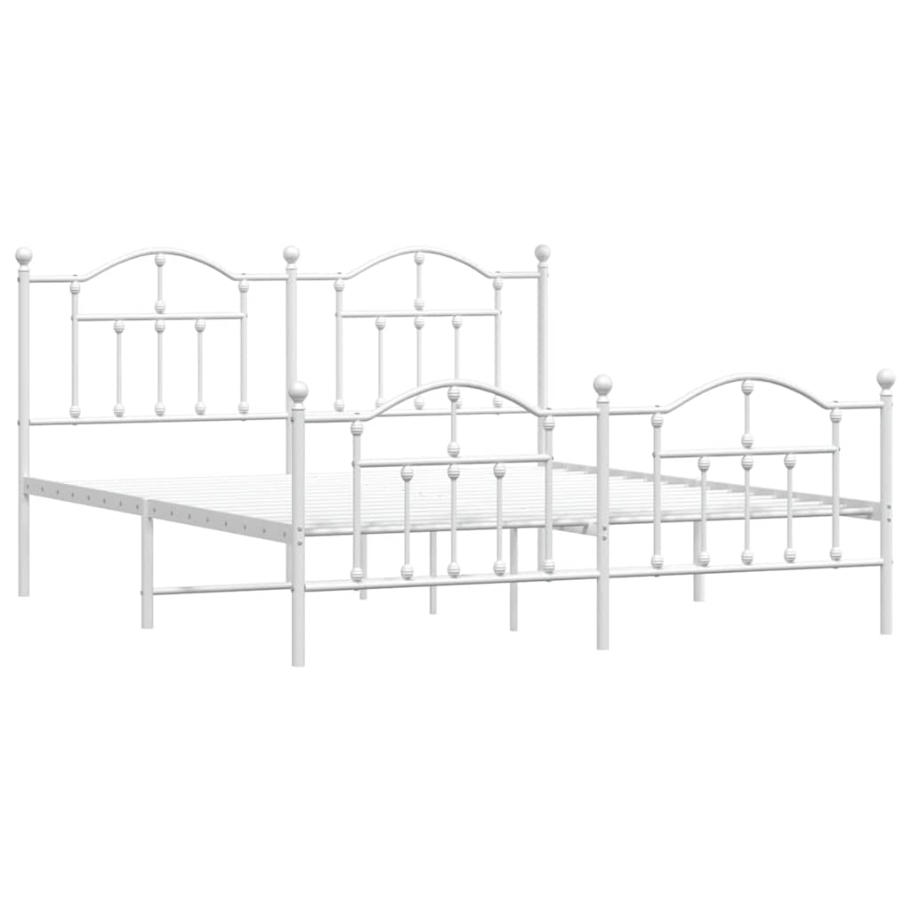 Metal Bed Frame without Mattress with Footboard White 160x200cm