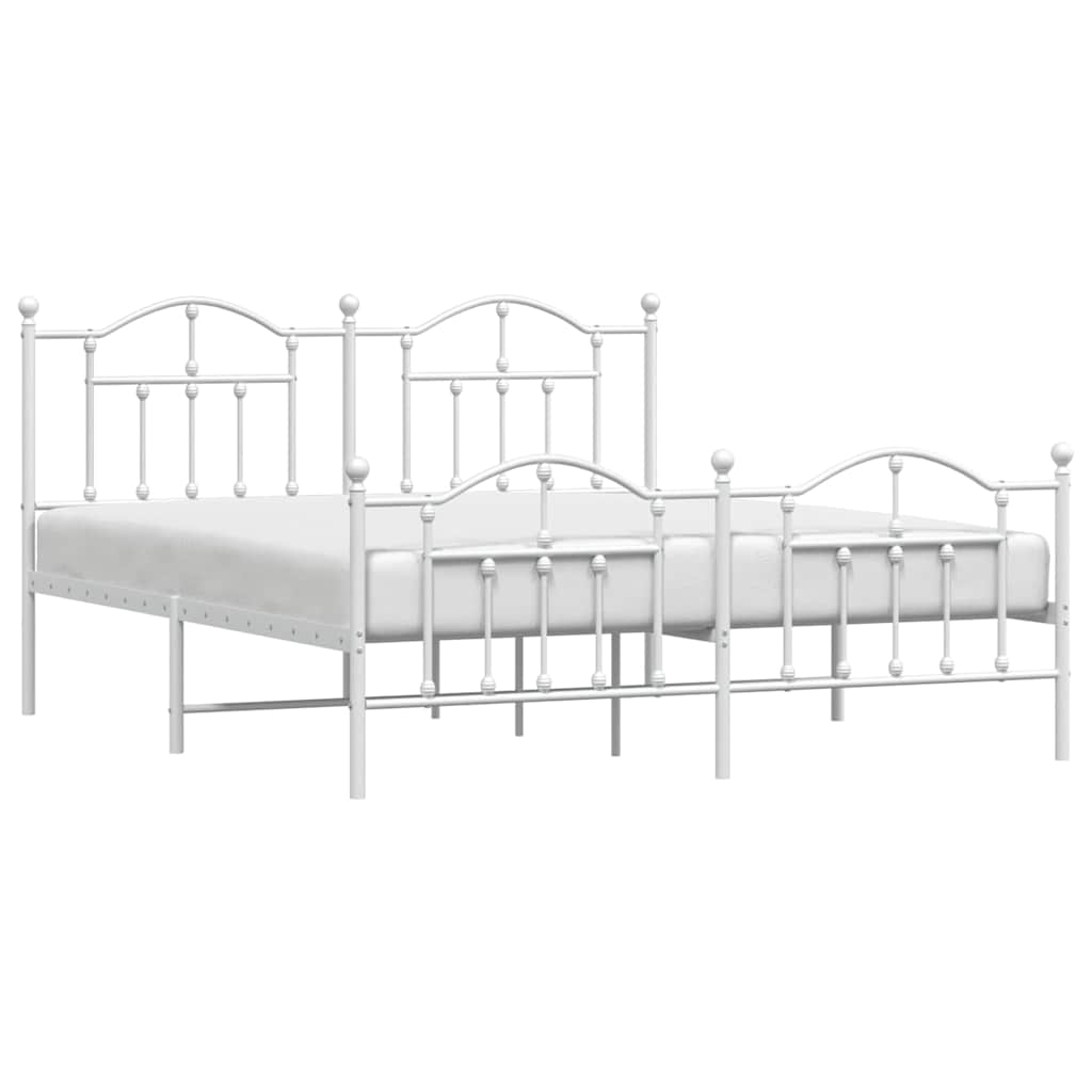 Metal Bed Frame without Mattress with Footboard White 160x200cm