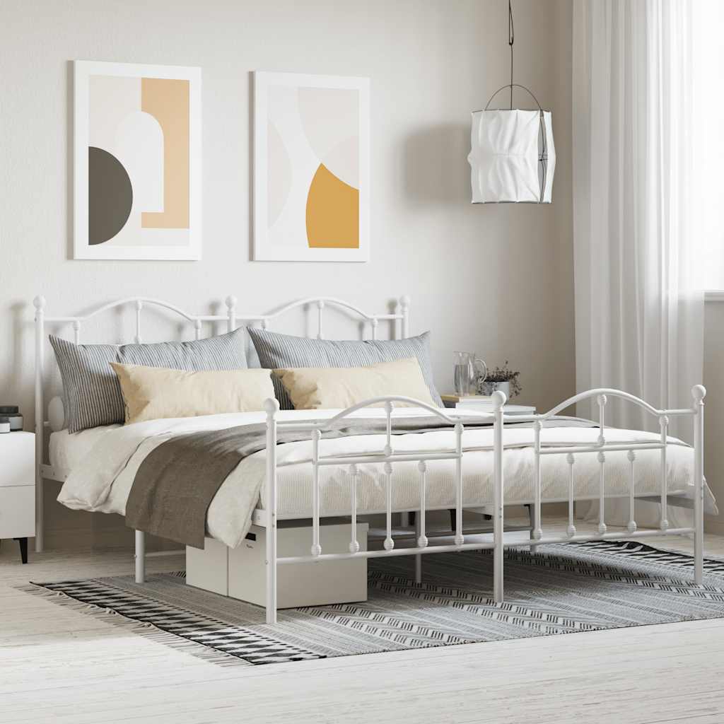 Metal Bed Frame without Mattress with Footboard White 160x200cm