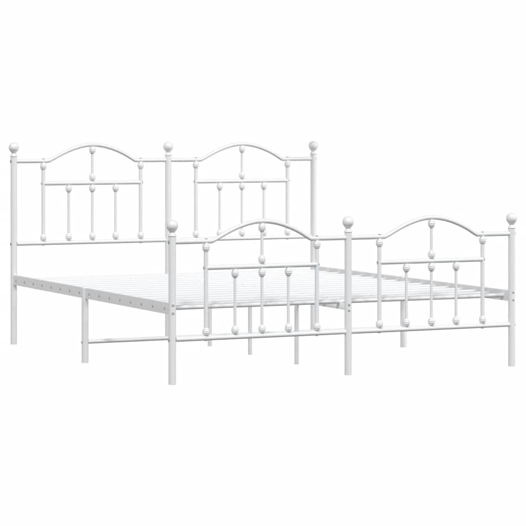 Metal Bed Frame without Mattress with Footboard White 180x200cm