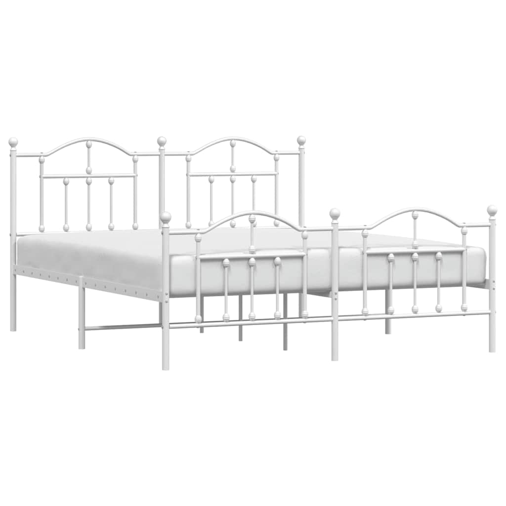 Metal Bed Frame without Mattress with Footboard White 180x200cm