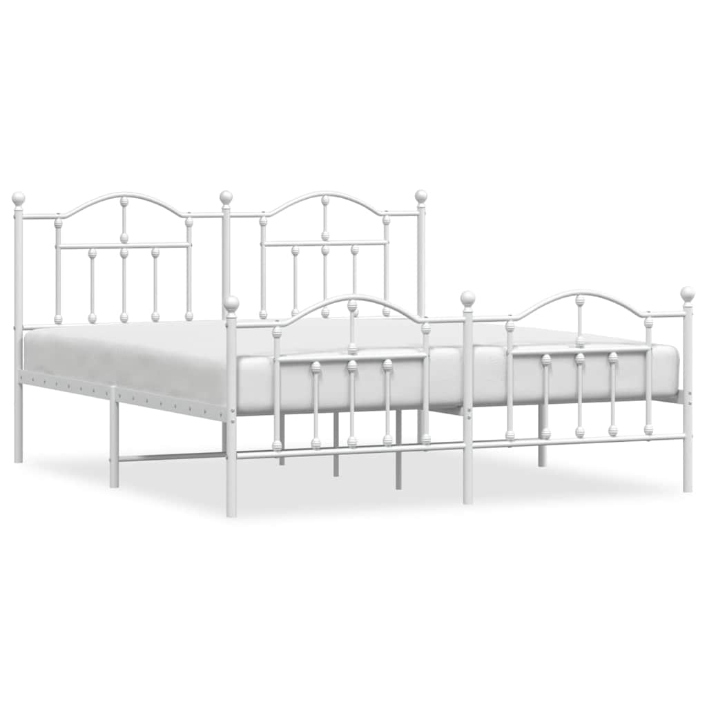 Metal Bed Frame without Mattress with Footboard White 183x213cm