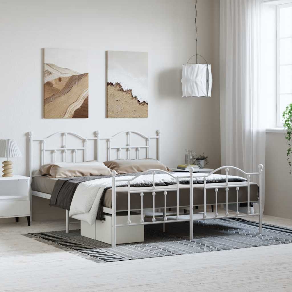 Metal Bed Frame without Mattress with Footboard White 183x213cm