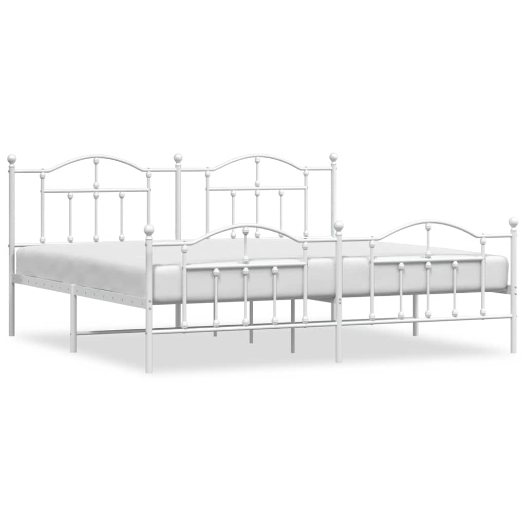 Metal Bed Frame without Mattress with Footboard White 193x203cm