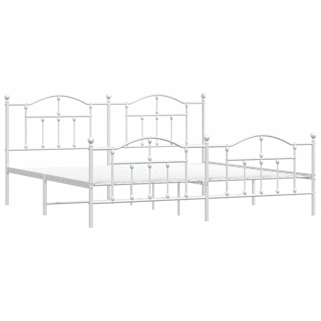 Metal Bed Frame without Mattress with Footboard White 193x203cm