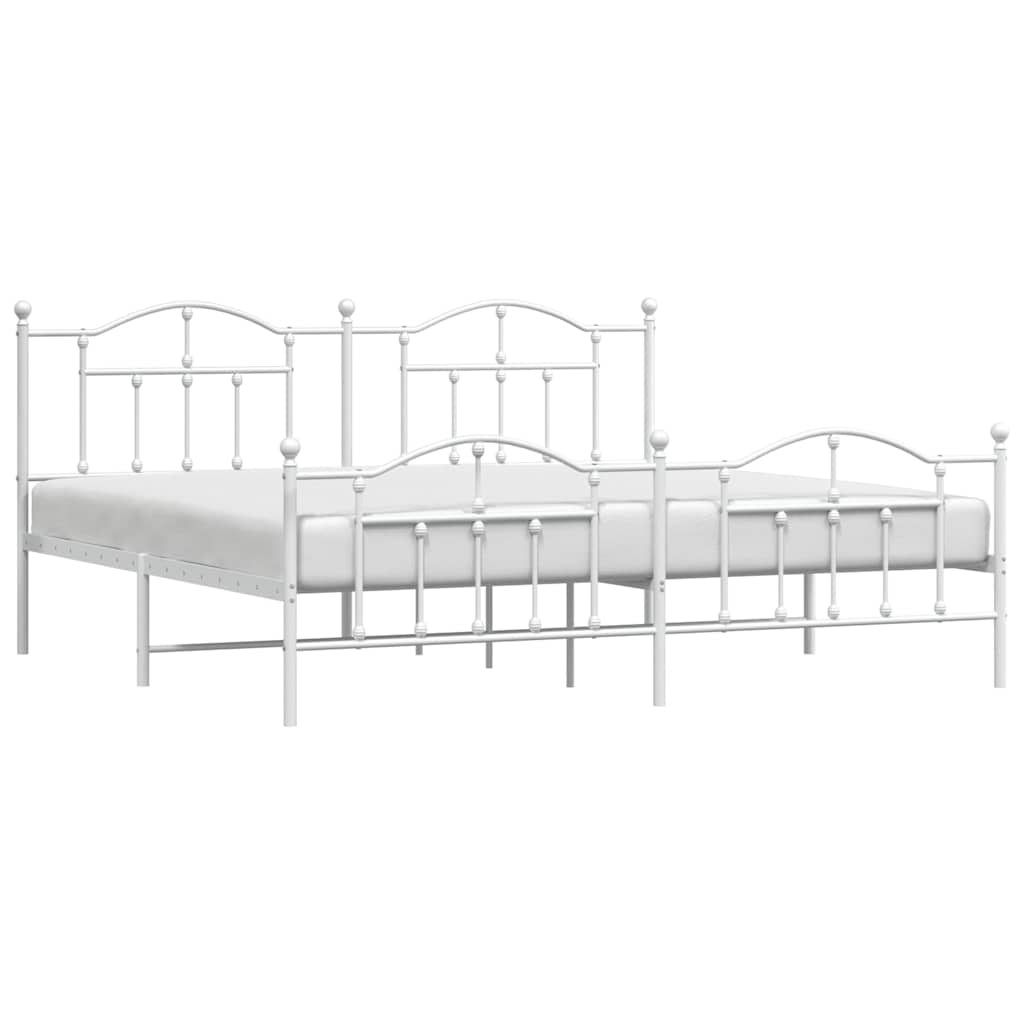 Metal Bed Frame without Mattress with Footboard White 193x203cm