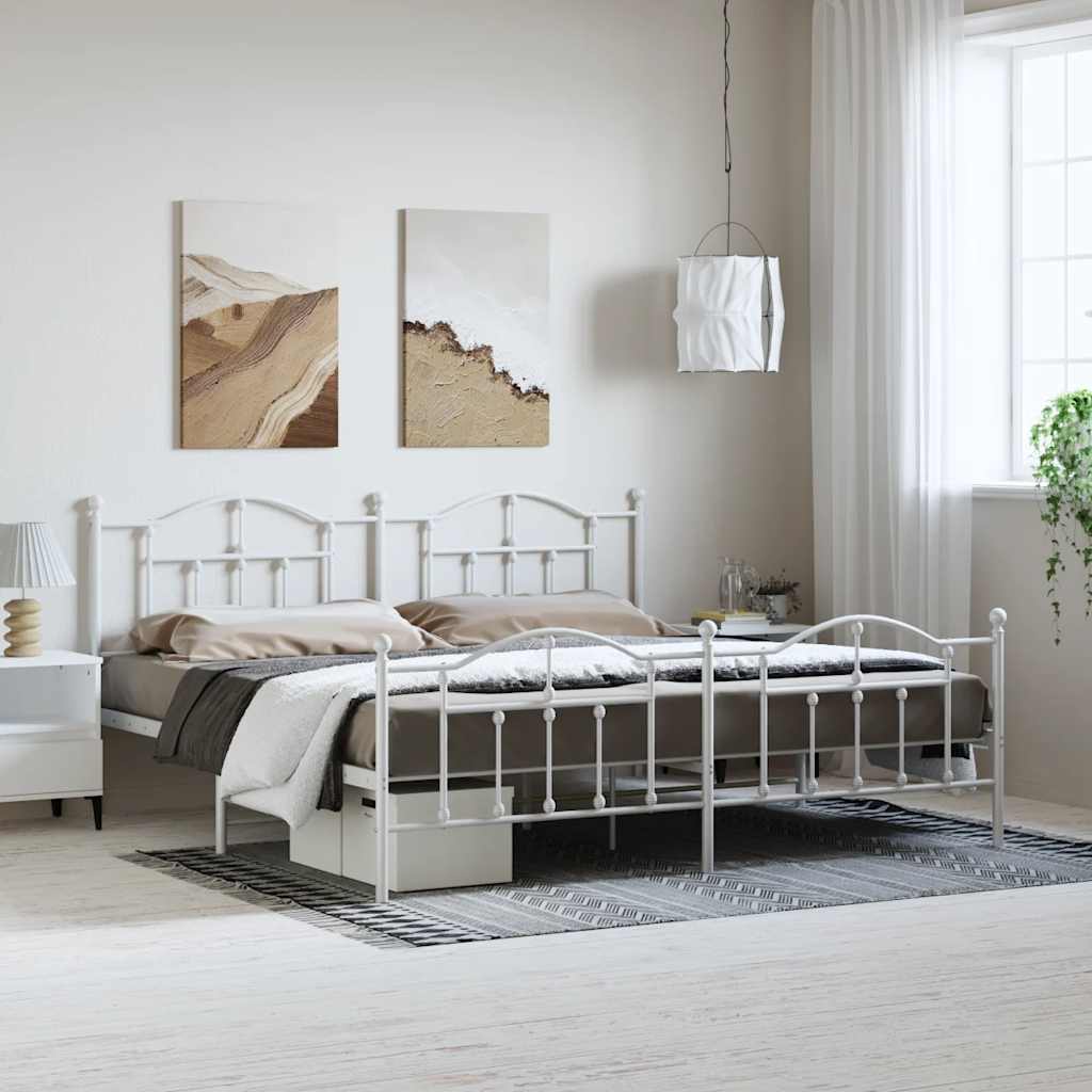 Metal Bed Frame without Mattress with Footboard White 193x203cm