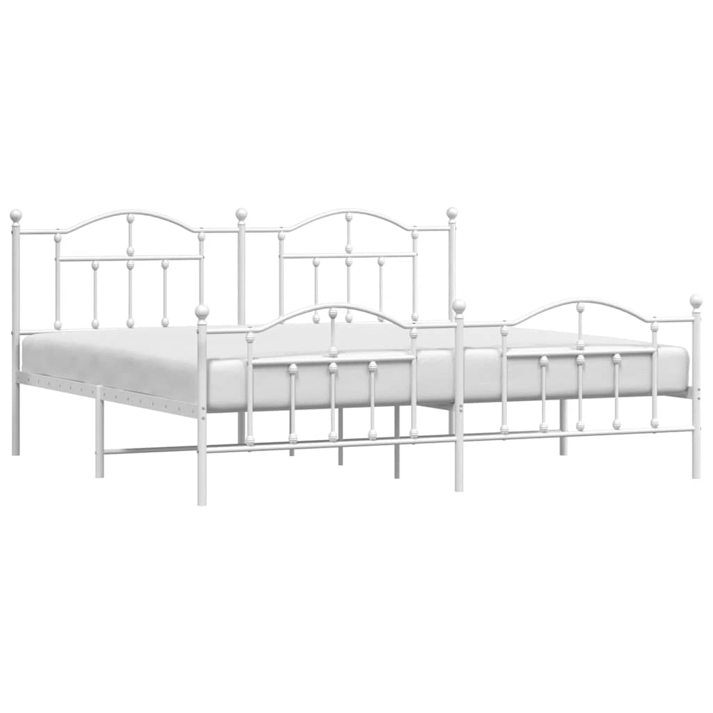 Metal Bed Frame without Mattress with Footboard White 200x200cm