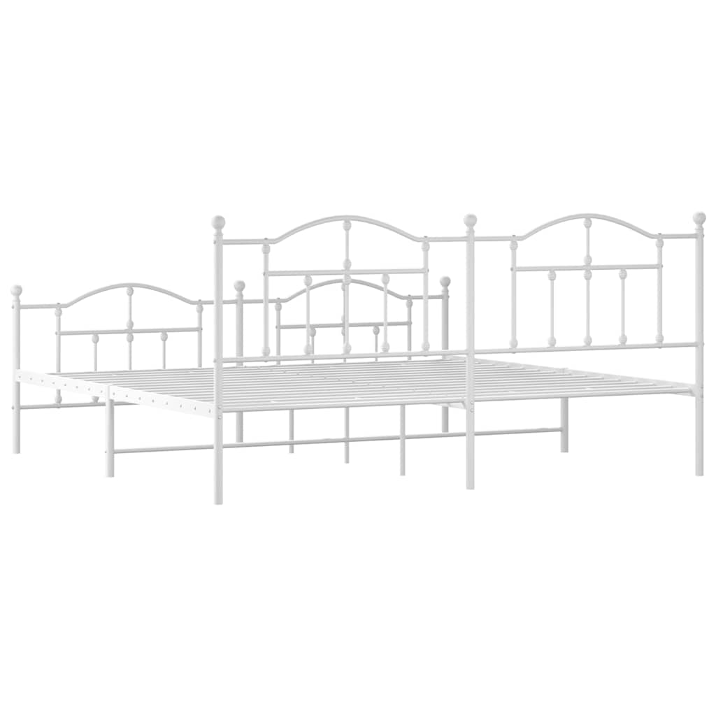 Metal Bed Frame without Mattress with Footboard White 200x200cm
