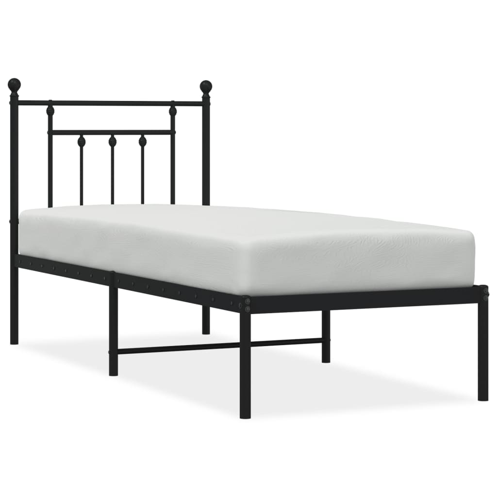 Metal Bed Frame without Mattress with Headboard Black 75x190cm
