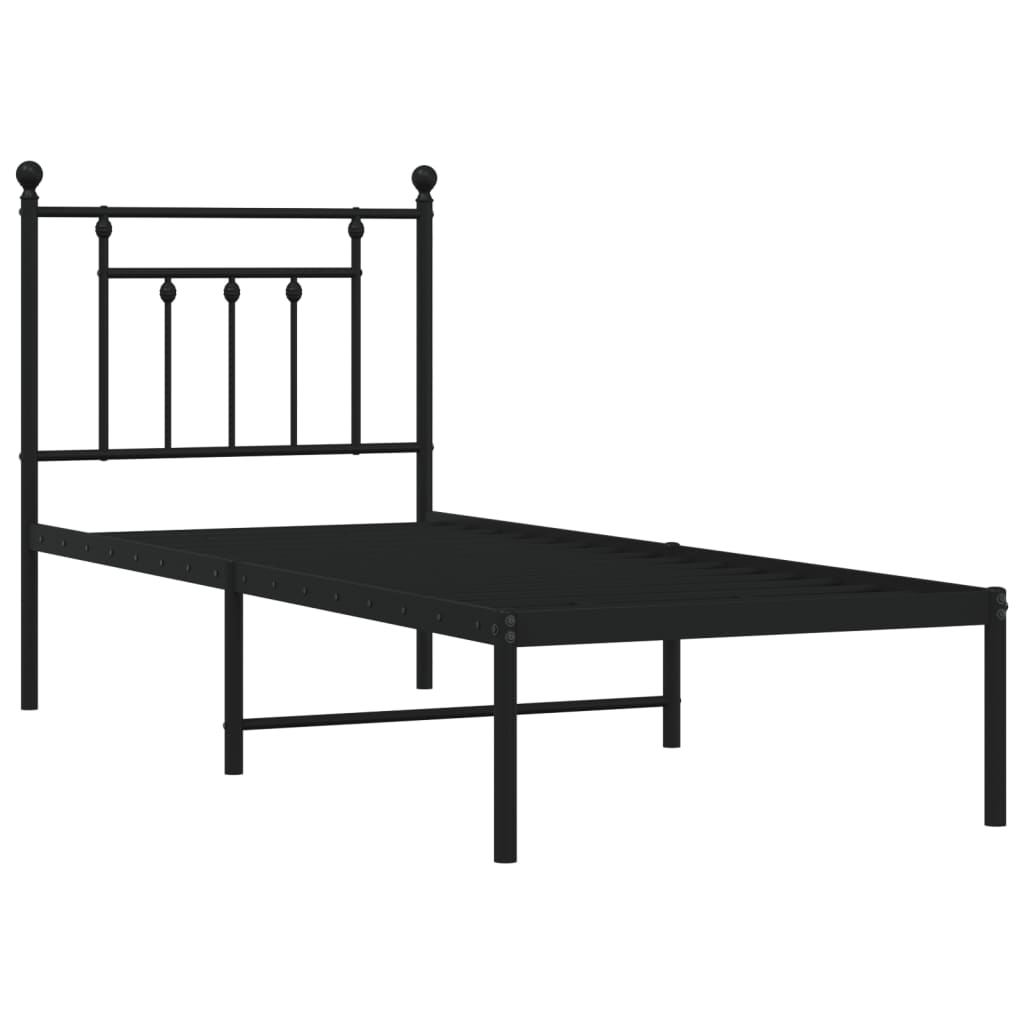Metal Bed Frame without Mattress with Headboard Black 75x190cm