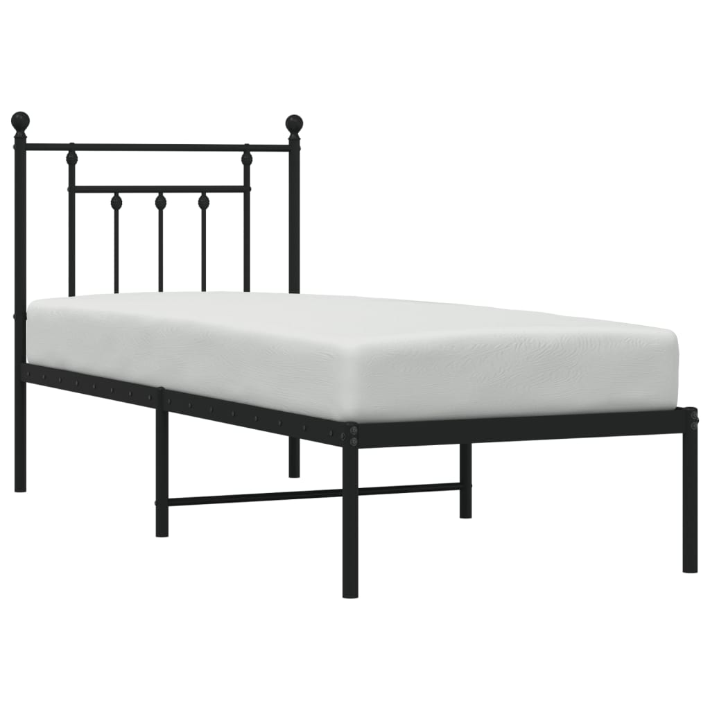 Metal Bed Frame without Mattress with Headboard Black 75x190cm