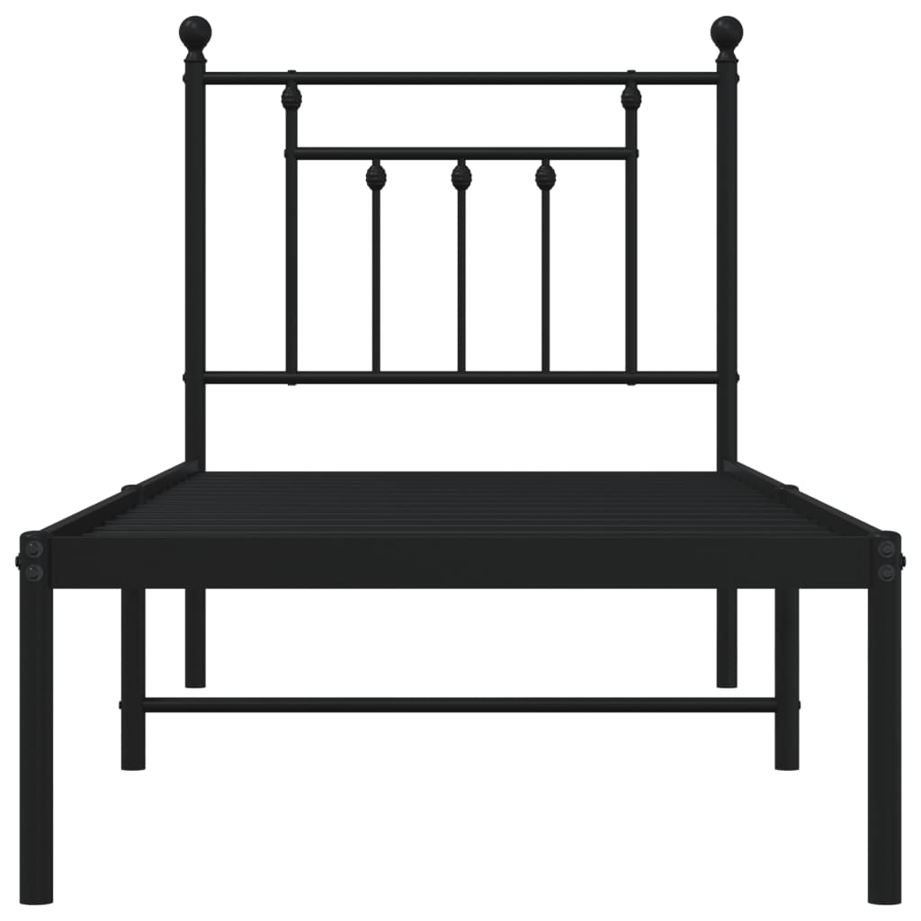 Metal Bed Frame without Mattress with Headboard Black 75x190cm