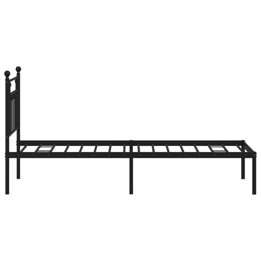 Metal Bed Frame without Mattress with Headboard Black 75x190cm