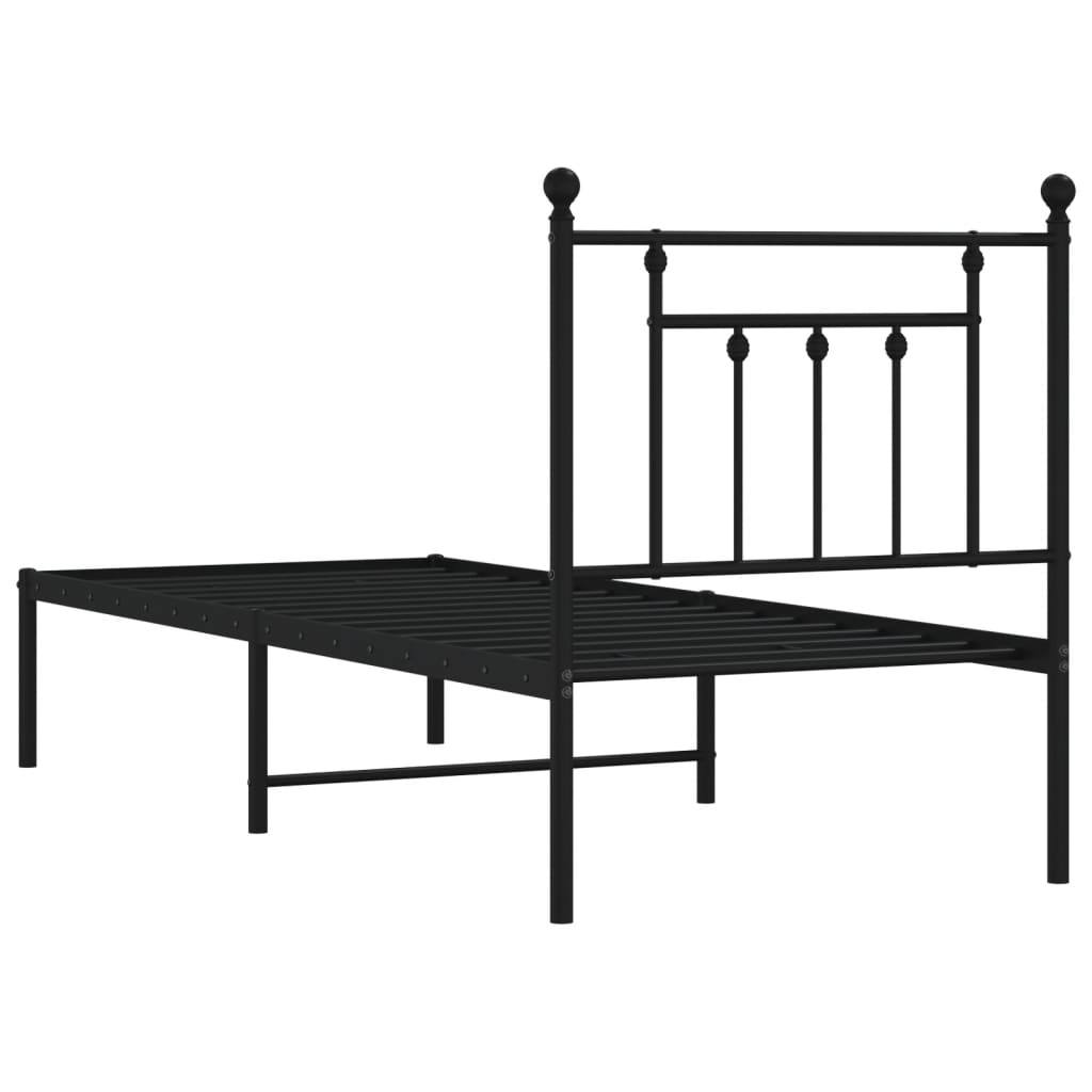 Metal Bed Frame without Mattress with Headboard Black 75x190cm