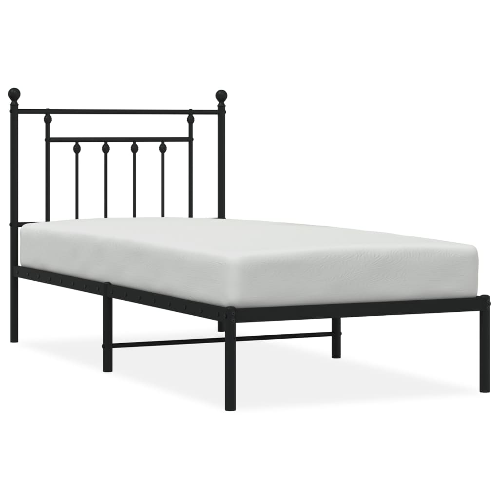 Metal Bed Frame without Mattress with Headboard Black 80x200cm