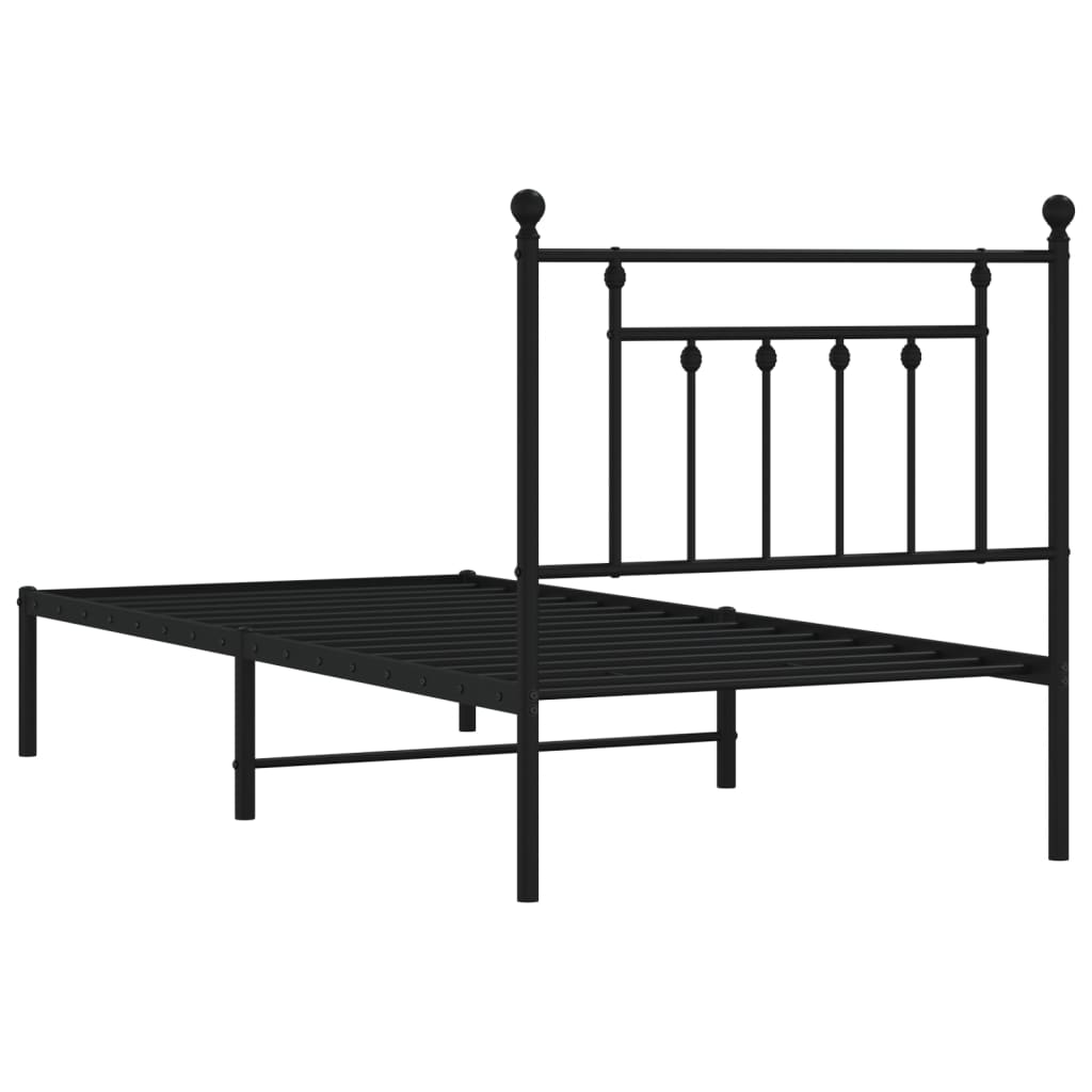 Metal Bed Frame without Mattress with Headboard Black 80x200cm