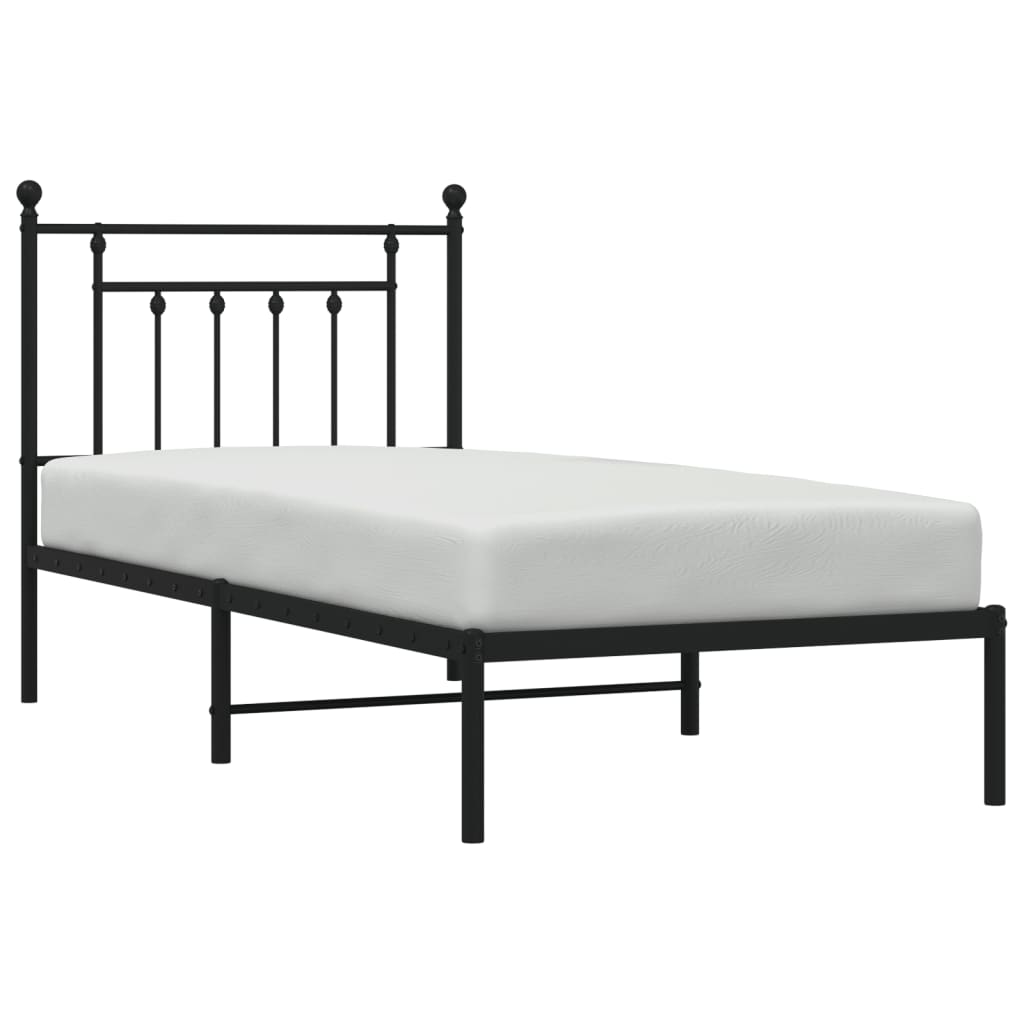 Metal Bed Frame without Mattress with Headboard Black 90x190cm