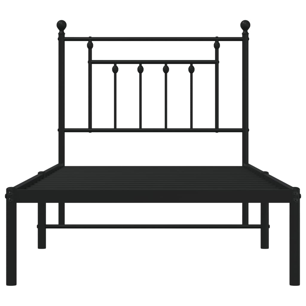 Metal Bed Frame without Mattress with Headboard Black 90x190cm