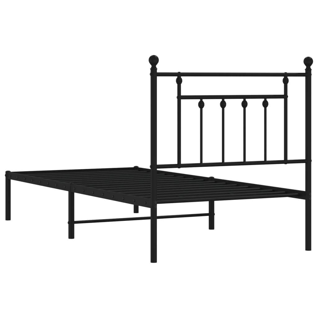 Metal Bed Frame without Mattress with Headboard Black 90x190cm