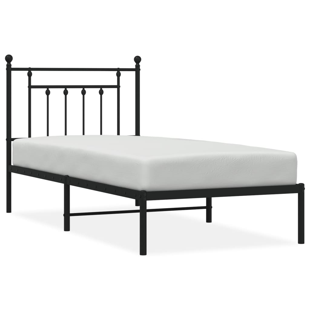 Metal Bed Frame without Mattress with Headboard Black 90x200cm